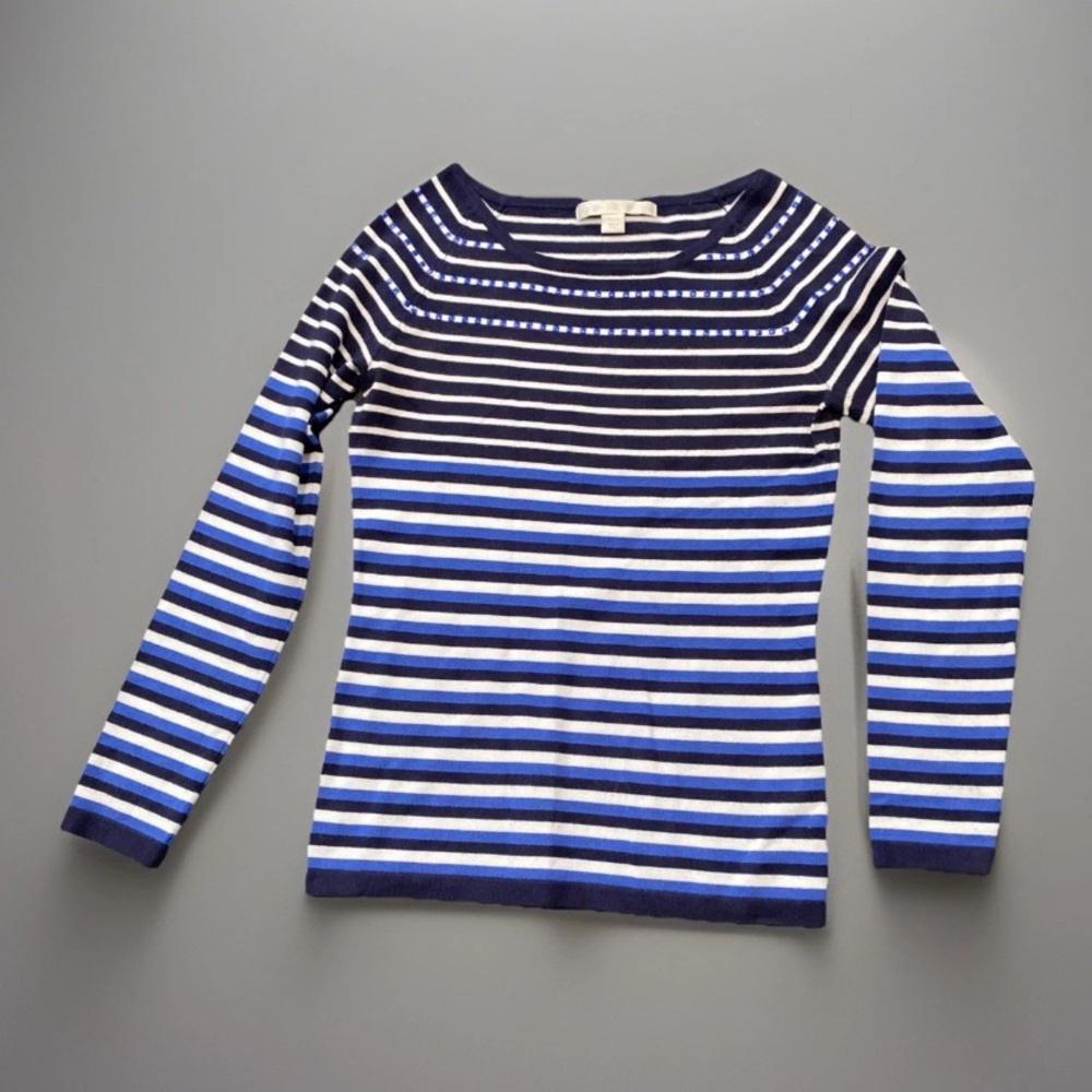 BOSTON PROPER TOP BLUE/WHITE STRIPE Boho RETRO PREPPY BEACH SAILING Nice! S